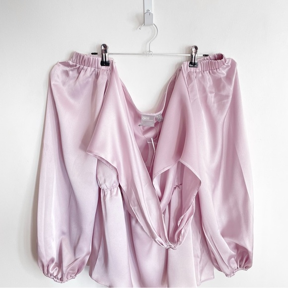 ASOS Silky off-shoulder top lilac [ XL ] long sleeve - Picture 1 of 11